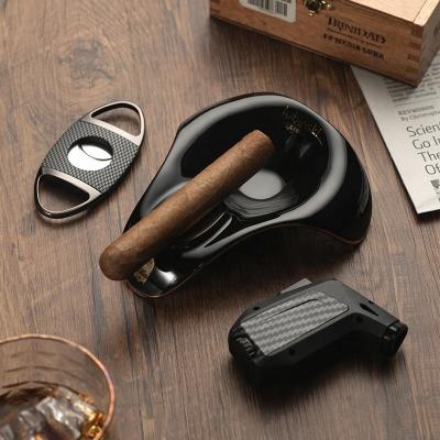 China Luxury Custom Logo Cigar Ashtray Cutter Safety 3 Pieces And Lighter Cigar Accessories Set for sale