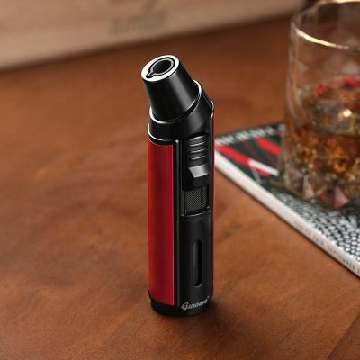 China Safety Butane Gas Torch Lighter With Holder Metal Alloy Jet Flame Windproof Cigar Torch Lighter for sale