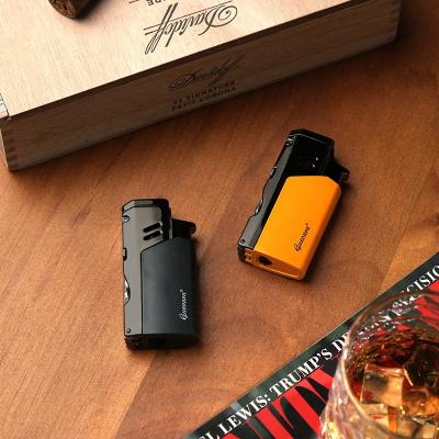 China Safety Butane Gas Torch Lighter With Holder Metal Alloy Jet Flame Windproof Torch Lighter Cigar Lighter for sale