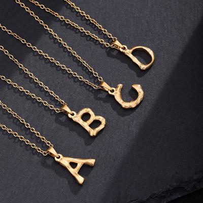 China New Fashion Steel 26 Letters Simple Titanium Texture Titanium Female Bamboo Boudoir Necklace Stainless Steel Initial Pendant Necklace for sale