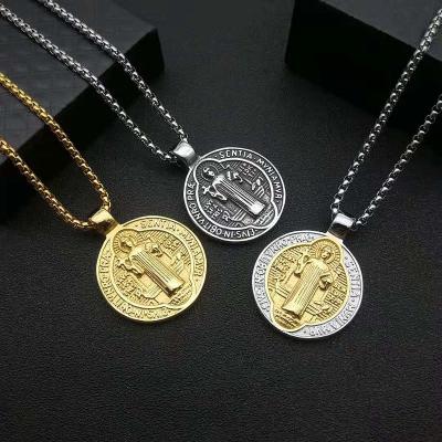 China Custom Catholic St Benedict Medal Pendant Necklace Exorcist Factory Gold Religious Casting Jewelry Wholesale Stainless Steel Lead Free Nickel Free for sale