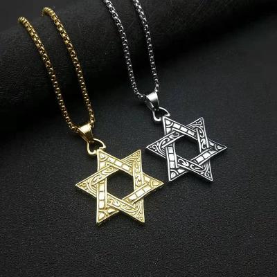 China Wholesale Hip Hop Jewelry 18K Gold Nickel Free Lead Free Star David Pendant Retro Hexagram Stainless Steel Six-Pointed Star Necklace for sale