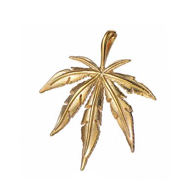 China Factory Wholesale Men's Maple Leaf Hip Hop Jewelry 18K Gold Stainless Steel Punk Weed Herb Leaf Necklace Pendant Hiphop for sale