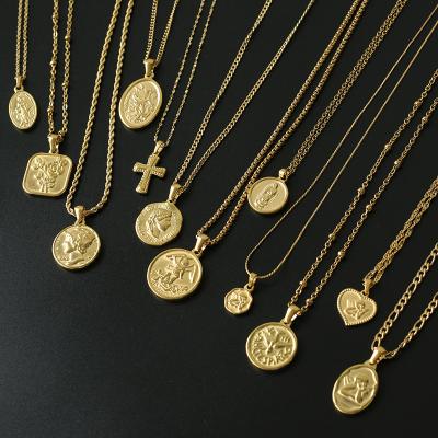 China Cross Heart Angel Retro Necklace Portrait Jewelry Accessories Small Gold Cheap Coin Stainless Steel Peach Pendant Wholesale FASHIONABLE for sale