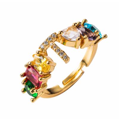 China FASHIONABLE New Products Multi Color Dubai Gold Couples Engagement Wedding Eternity Rings For Women 18K Gold Plated CZ Rainbow Sparkle Ring for sale