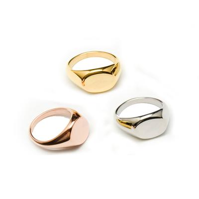 China Vintage Factory Direct Selling Hip Hop Women's Men's Jewelry Stainless Steel Shiny Gold Engagement Simple Oval Design Thick Shiny Stainless Steel Ring for sale