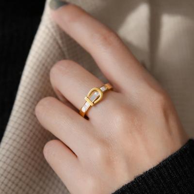 China Fashionable Custom Gold Engagement Stainless Steel Ring Women Name Shell Belt Buckle Rings Jewelry Gold Female Luxury TRENDY for sale