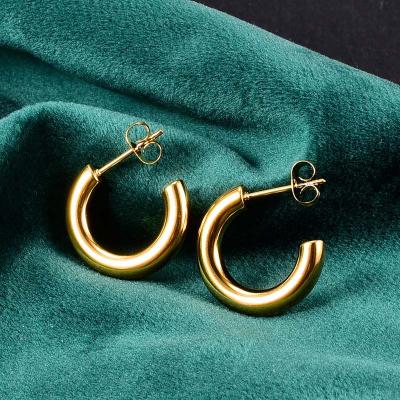 China Indian High Quality Chunky Gold Round Hoop Earring Hiphop Hip Hop Personalized Fancy Stainless Steel C C Shape Earrings Women for sale