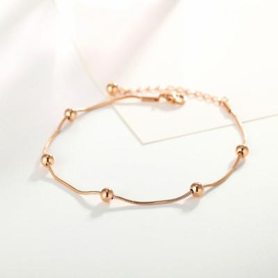 China Tasty Jewelry Rose Gold Stainless Steel Round Snake Anklet Women Foot Jewelry Trendy Wholesale Fashion Charm Anklets With Ball Beads for sale