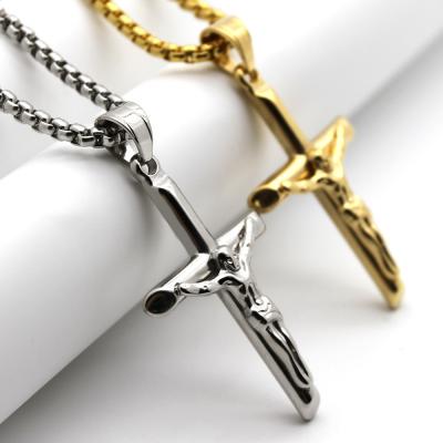 China Religious Stainless Steel Hiphop Celtic Jesus Cross Pendant Necklace Gold Silver Simple Fashion Catholic Cross Pendant Men's for sale