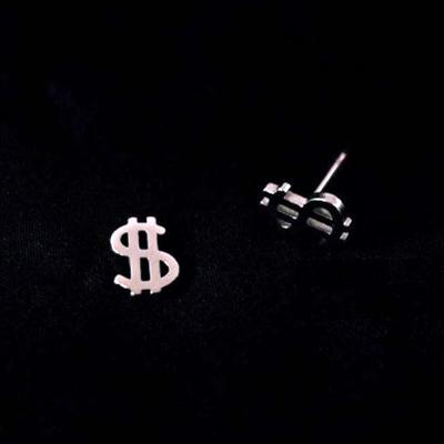 China BOHEMIA Fashion Rustic Silver Dollar Sign Earrings Stainless Steel Minimal Studs Custom Currency Pairs For Man Woman for sale