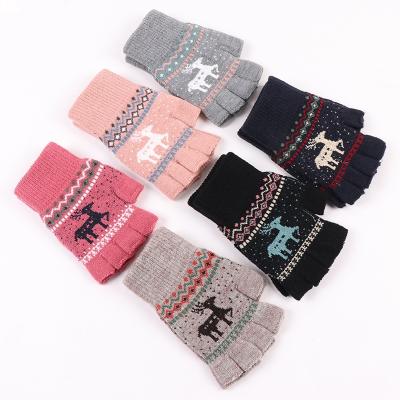 China Wholesale High Quality Custom Made Comfortable Knitted Mitten Jacquard Cute Half-Finger Mitten for sale