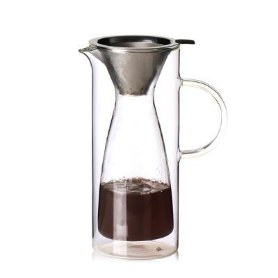 China Sustainable High Borosilicate 0.5L Double Wall Glass Cold Brew Coffee Maker With Mesh Filter Iced Coffee Pot Reusable for sale