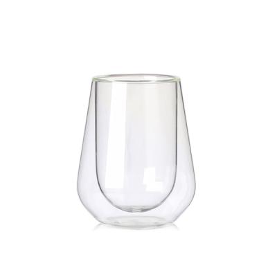 China Custom Viable Heat Resistant Double Wall Borosilicate Glass Tea Cup Wine Glass Mug for sale