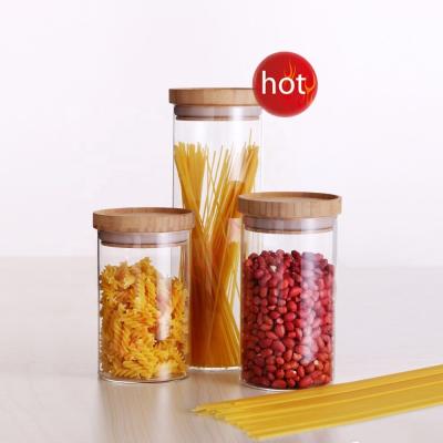 China LFGB Sustainable Certification High Borosilicate Glass Storage Jar With Bamboo Lid for sale