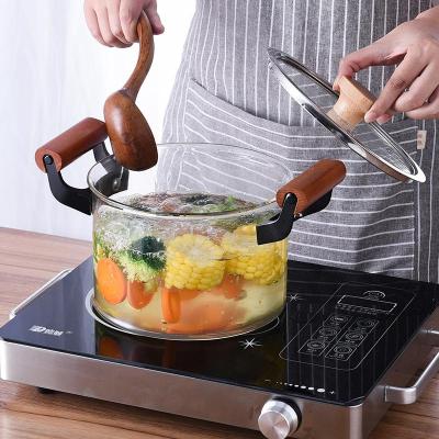 China Multifunctional Clear Transparent Sustainable Borosilicate Glass Soup Pot Glass Cooking Pot With Large Cover Size for sale