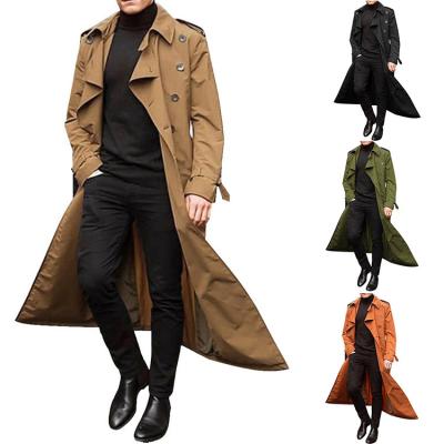 China 2022 new European and American men's QUICK DRY mid length trench coats with belt fashion casual crossover overcoat for men for sale