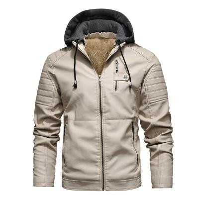 China Spring Autumn Men's Fashion Good Quality Hooded Fleece Leather Jacket Warm Loose Pu Leather Jacket QUICK DRY For Men for sale