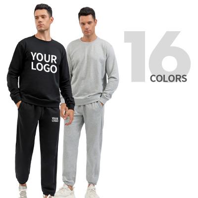 China OEM Crewneck Thermal Sweatshirt Set Logo Custom Cotton Embroidery Plain Sweatshirt And Sweatpants Set Mens Blank Sweatshirt Sets for sale