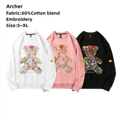 China Anti-wrinkle Fashion Women Pullover Crewneck Oversized Flower Embroidered Bear Men's Hoodie Streetwear Terry Hoodies Sweatershirts for sale