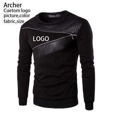 China Custom Logo Men Athletic Ribbed Crew Neck Loose 370gsm Anti-wrinkle Thicken Sweatshirt Longer To Drop Shoulder Sleeve Leather Hoodies for sale