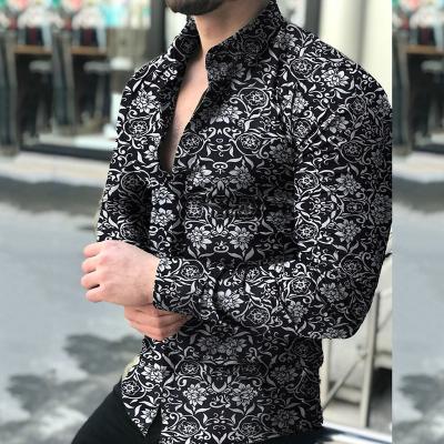 China European and American slim casual men's fancy long-sleeved Hawaiian shirt anti-pilling printed summer and autumn good quality for sale