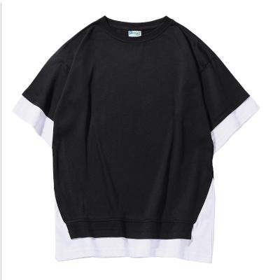 China Hot Selling Anti-wrinkle cotton pure simulation two-piece half-sleeve around neck T-shirt two color black and white T-shirt for sale