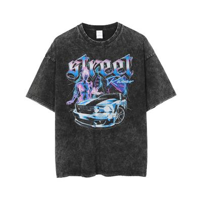 China Anti-Wrinkle In Current Hip Hop Whitewash Old Fashion Customize Heavy T-shirt Graphic Printing Acid Wash Tee Shirt Oversize for sale