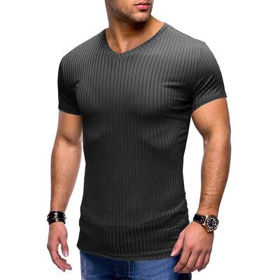 China Anti Wrinkle In Running Men's Sports And Fitness T Shirts Stretch Short Sleeve V Neck Bodybuilding Workout Tees Muscle T Shirt for sale