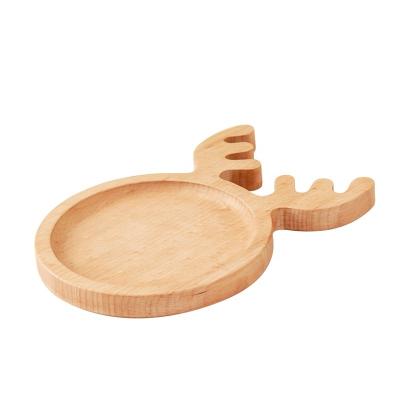 China Sustainable Solid Kids Wooden Snack Tray Christmas Tree And Moose Reindeer Dish Beech Wood Cute Dish for sale