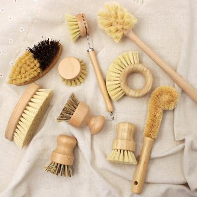 China Eco Sustainable All Nature Household Kitchen Bottle Sisal Fiber Bamboo Brush Dish Clean Vegetable Potato Pan Scrub Brushes for sale