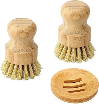 China Sustainable Logo Can Be Customized Kitchen Wooden Bamboo Dish Scrub Pot Brush With Soap Dish for sale