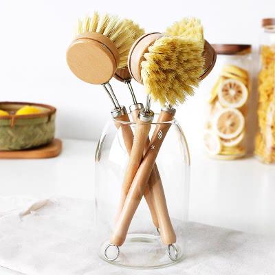 China Viable Hot Selling Handle Tampico Fiber Kitchen Cocos Sisal Mini Bamboo Dish Cleaning Brush Wooden Brushes for sale