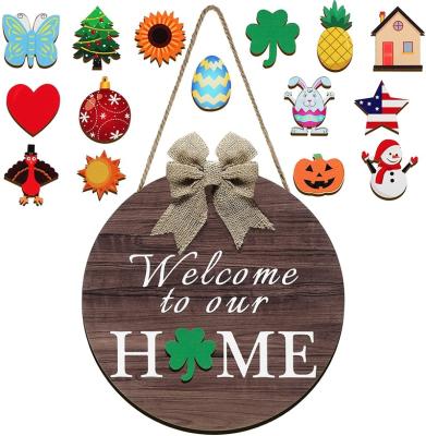 China High Quality Rustic Style Round Vintage Rustic Welcome Wooden Sign For Front Entrance for sale