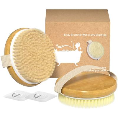 China EXFOLIATING Soft Stiff Natural Bristle Wooden Bamboo Exfoliating Scrub Brush Dry Brush Body Bath Shower Dry Brush For Massage for sale