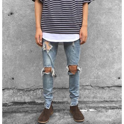 China Bollions QUICK DRY custom ankle zipper destroyed jeans pants for men streetwear distressed skinny jeans for sale