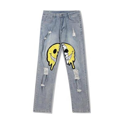 China BILLIONS Breathable Custom Scratch Acid Wash Printed Jeans Towel Embroidery Split Two Face Jeans For Women for sale