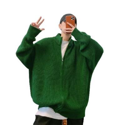 China Custom Anti-Wrinkle BILLIONS Sweaters Fashionable Loose Acrylic Green Knit Zipper Stand Collar Cardigan Sweater for sale