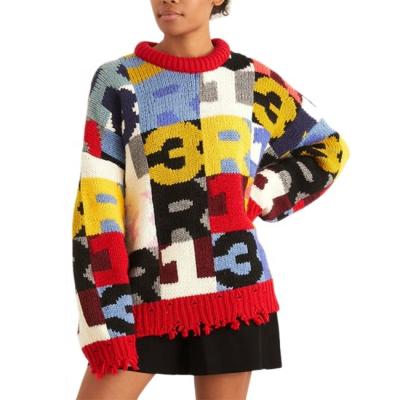 China Multicolor Anti-Wrinkle BILLIONS Jacquard Oversized Sweater Women Pullover Sweater for sale