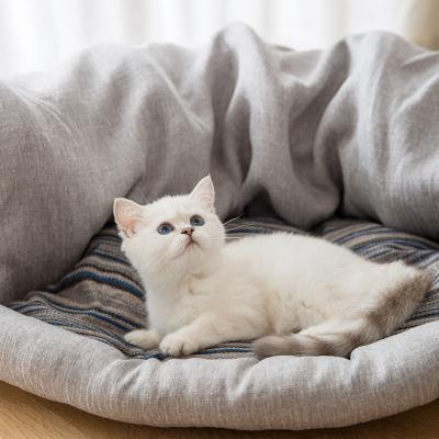 China Removable Cover Customized Large Pet Cat Bed Half-encolosed Cat Bed House Nest Winter Luxury Round Comfortable Warm Cotton Pet Bed Sofa for sale