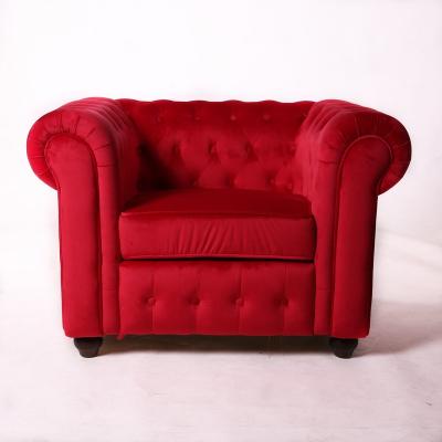 China European Chesterfield Furniture Living Room Accent Chair Single Armrest Sofa Red Velvet Style Lazy Chair for sale