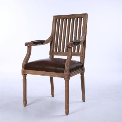 China Hot Sale French Oak Wood Chair Solid Arm Stable Dining Chair For Restaurant Used Dining Chair for sale