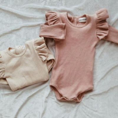 China 95% Cotton Autumn Newborn Infant Toddler Clothing Floating Long Sleeves Ribbed Cotton Babies Bodysuit for sale