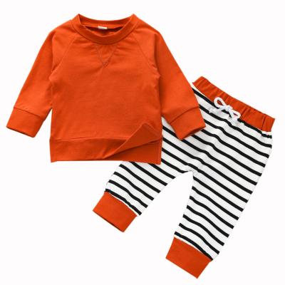 China Breathable Autumn Newborn Infant Baby Clothing Long Sleeves Long Pants Top Striped Baby 2 Piece Set for sale