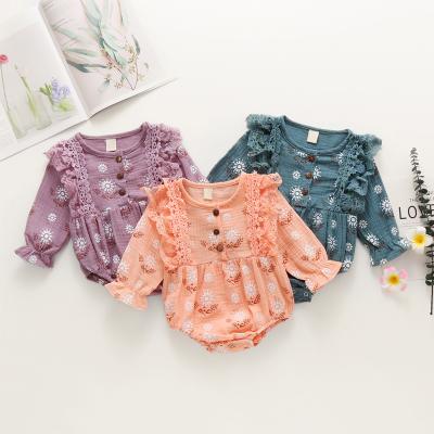 China 65% Cotton Newborn Infant Baby Bodysuit Lace Ruffles Daisy Print Long Sleeve Baby Romper for sale