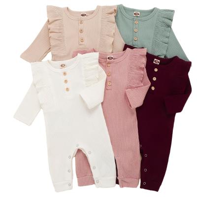 China Spandex/Cotton Newborn Baby Boy Girl Newborn Baby Clothes Romper Long Sleeve Ribbed Cotton Baby Rompers Jumpsuit for sale