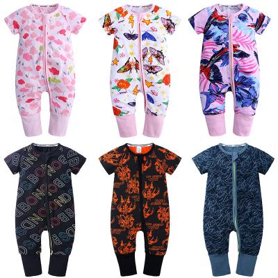 China Spandex/Cotton Summer Toddler Boys Infant Girls Short Sleeve Cotton Pajamas Baby Zipper Romper for sale