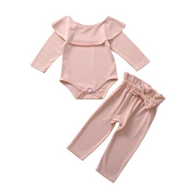 China Breathable Cotton Romper Long Sleeve Ruffle Collar Baby Toddler Upper Bowknot Pants Baby Outfit Clothes Set for sale