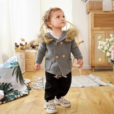 China Toddler Sweaters Baby Boy Girls Cartoon Ear Collar Breathable Infant Fur Hooded Knitted Cardigan for sale