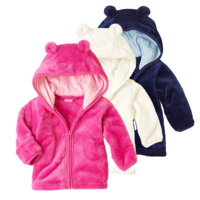 China Autumn Winter Infant Toddler Boys Girls Cartoon Bear Ear Hooded Jacket Coat Baby Hoodies Solid Color Warm Breathable Flannel Zipper for sale